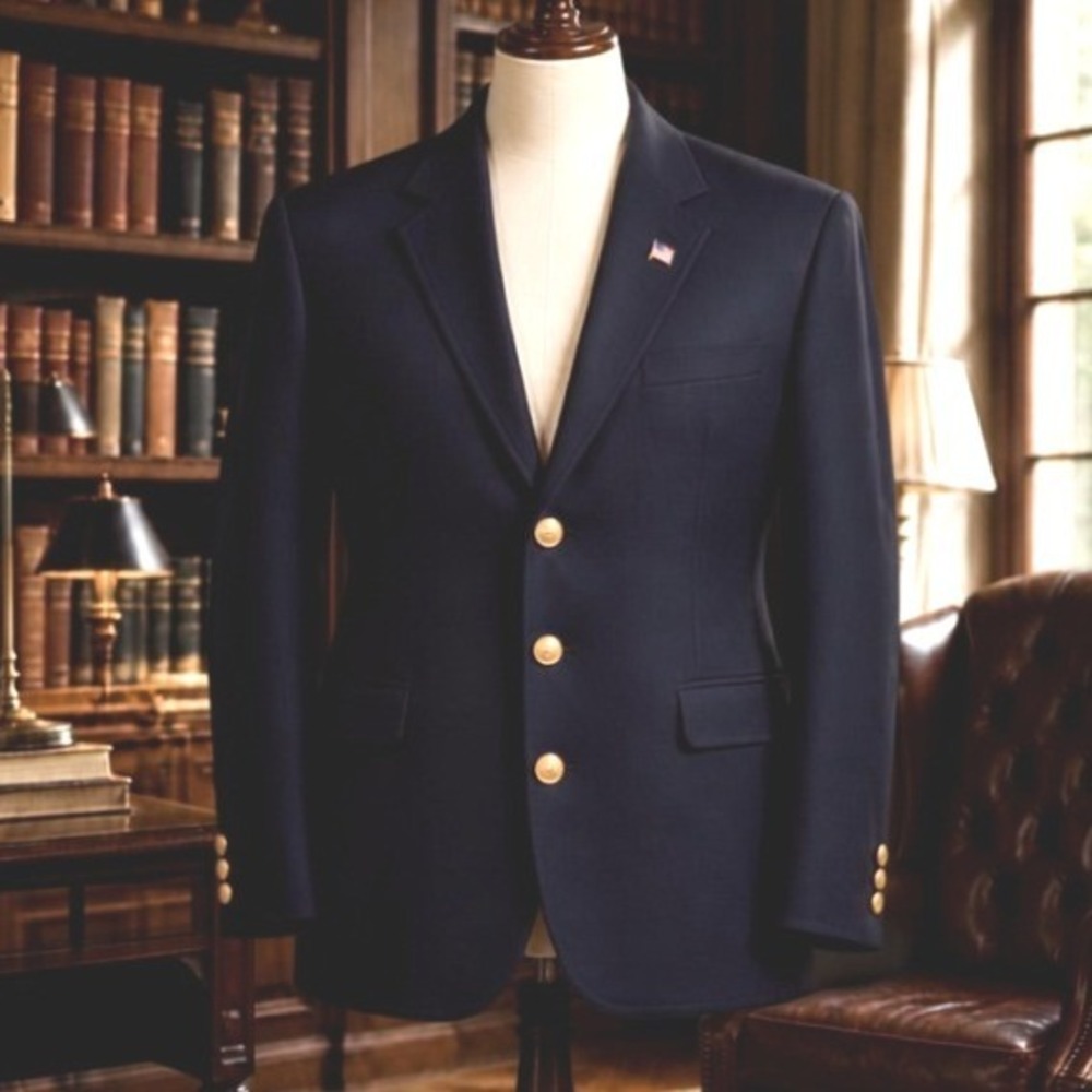 Vintage Hopsack Navy Blue 3-Button Blazer Orvis 48L Made in USA